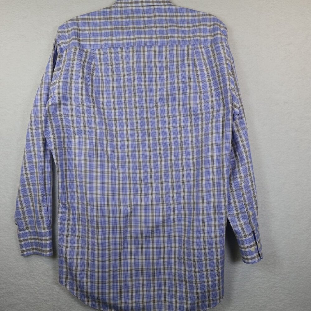 ♥️ 2+, David Donahue Men's 100% Cotton Blue Brown Check Dress Shirt 16 32/33 - Picture 6 of 7